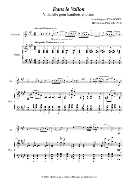 Jean Grgoire Pnavaire Dans Le Vallon Villanelle For Oboe And Piano Page 2