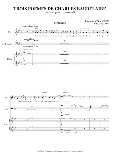 Jean Yves Malmasson Trois Pomes De Charles Baudelaire For Medium Voice Violoncello And Piano Page 2