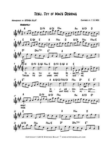 Jesu Joy Of Mans Desiring Bach Lead Sheet Key Of A Page 2