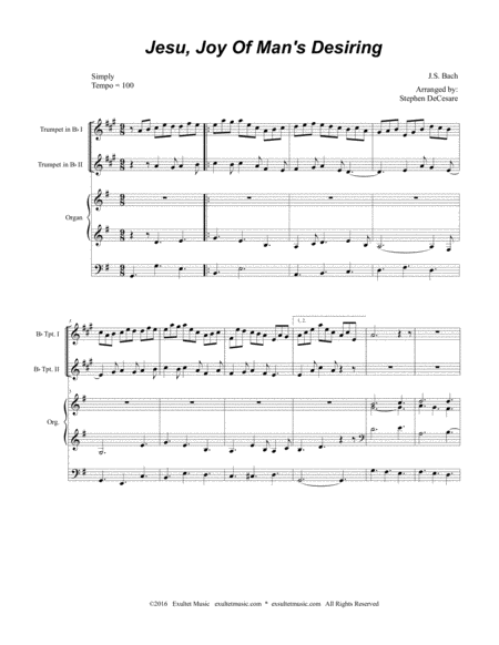 Jesu Joy Of Mans Desiring Duet For Bb Trumpet And Organ Page 2