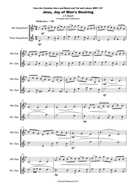 Jesu Joy Of Mans Desiring Js Bach Duet For Alto And Tenor Saxophones Page 2