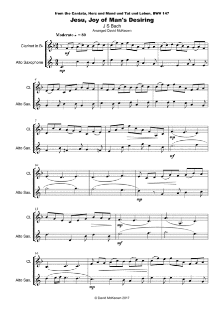 Jesu Joy Of Mans Desiring Js Bach Duet For Clarinet And Alto Saxophone Page 2
