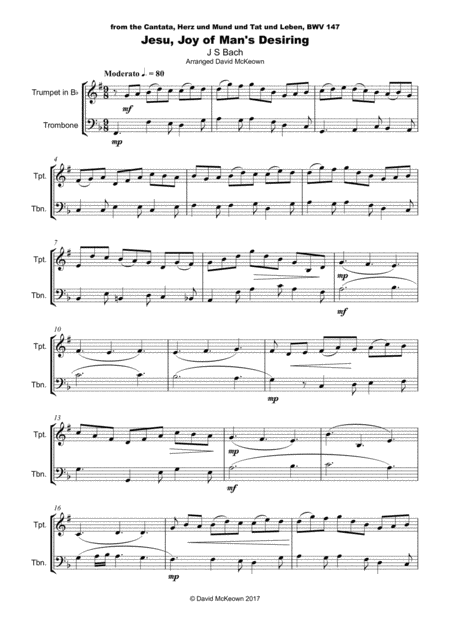 Jesu Joy Of Mans Desiring Js Bach Duet For Trumpet And Trombone Page 2