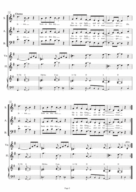 Jesus Born On This Day Sab Choir With Keyboard Flute Violin Page 2