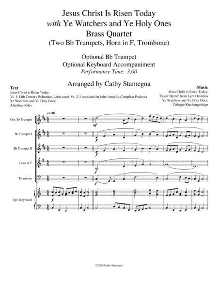 Jesus Christ Is Risen Today With Ye Watchers And Ye Holy Ones Brass Quartet Two Bb Trumpets Horn In F Trombone Opt Bb Trumpet Opt Keyboard Acc Page 2