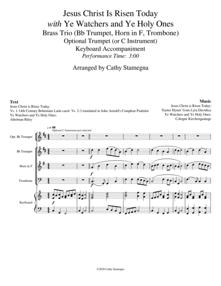 Jesus Christ Is Risen Today With Ye Watchers And Ye Holy Ones Brass Trio Bb Trumpet Horn In F Trombone With Opt Bb Trumpet Or C Instrument Opt Keyboar Page 2