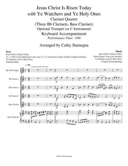 Jesus Christ Is Risen Today With Ye Watchers And Ye Holy Ones Clarinet Quartet Three Bb Clarinets Bass Clarinet Opt Bb Trumpet Or C Instrument Opt Key Page 2