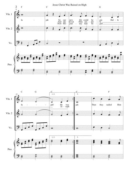Jesus Christ Was Raised On High Strings Vocal Duet And Piano Page 2