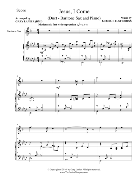 Jesus I Come Duet Baritone Sax Piano With Parts Page 2