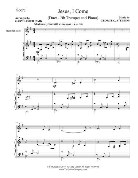 Jesus I Come Duet Bb Trumpet Piano With Parts Page 2