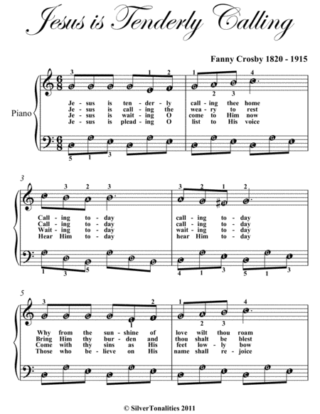 Jesus Is Tenderly Calling Easy Piano Sheet Music Page 2