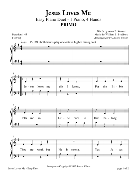Jesus Loves Me Easy Piano Duet 1 Piano 4 Hands Page 2