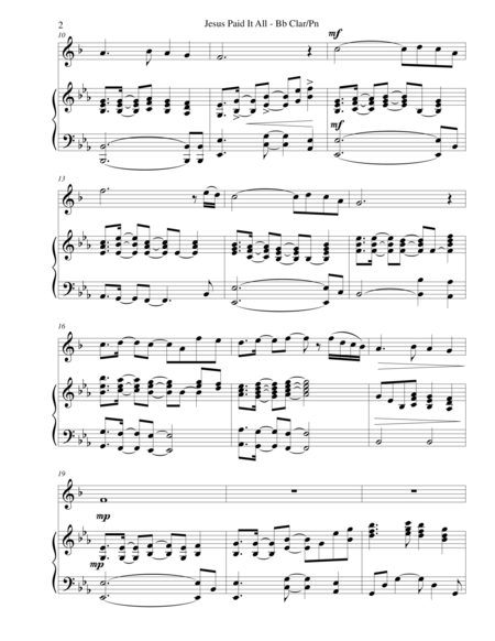 Jesus Paid It All Bb Clarinet And Piano With Clarinet Part Page 2