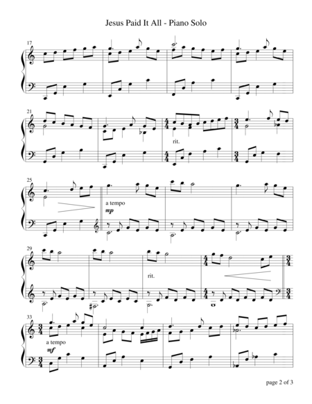 Jesus Paid It All Piano Solo Page 2