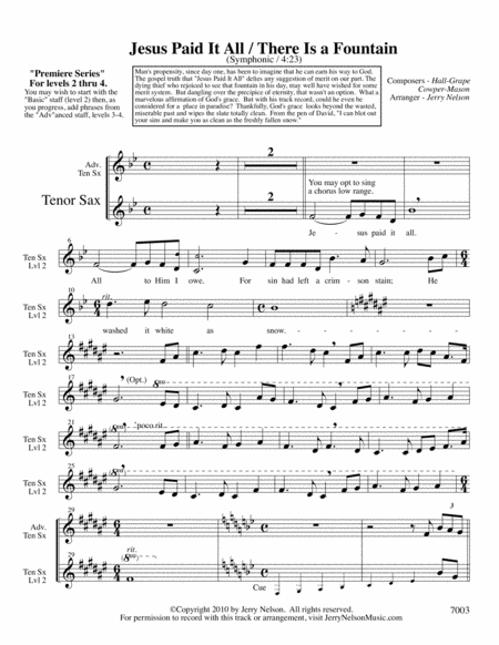 Jesus Paid It All With There Is A Fountain Arrangements Level 2 4 For Tenor Sax Written Acc Hymn Page 2