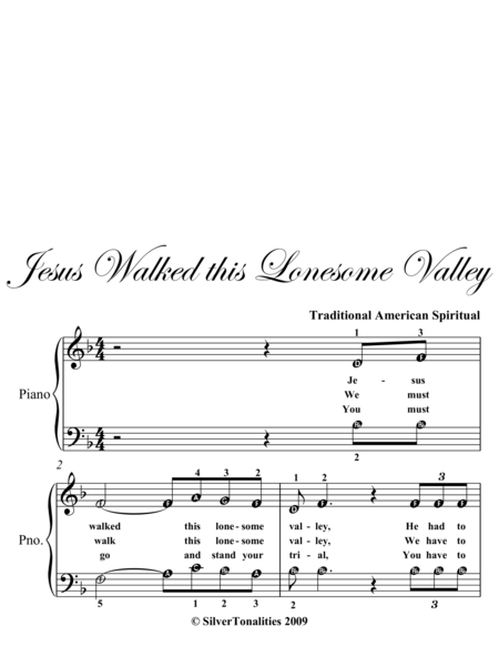 Jesus Walked This Lonesome Valley Easy Piano Sheet Music Page 2