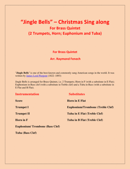 Jingle Bells Christmas Sing Along For Brass Quintet 2 Trumpets Horn Euphonium And Tuba Page 2