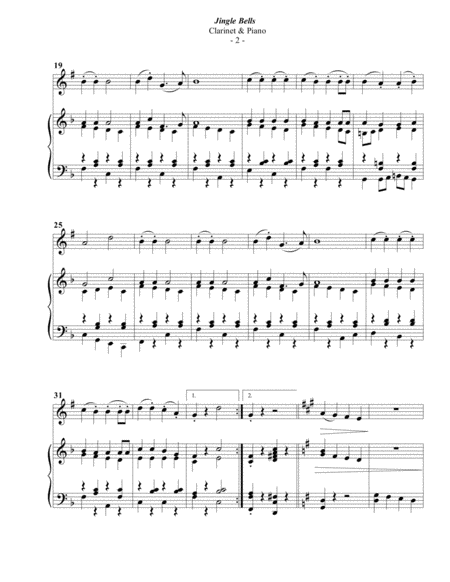 Jingle Bells For Clarinet Piano Page 2