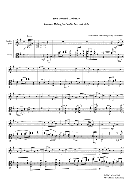 John Dowland 1562 1605 Jacobean Melody For Double Bass And Viola Transcribed And Edited By Klaus Stoll Page 2