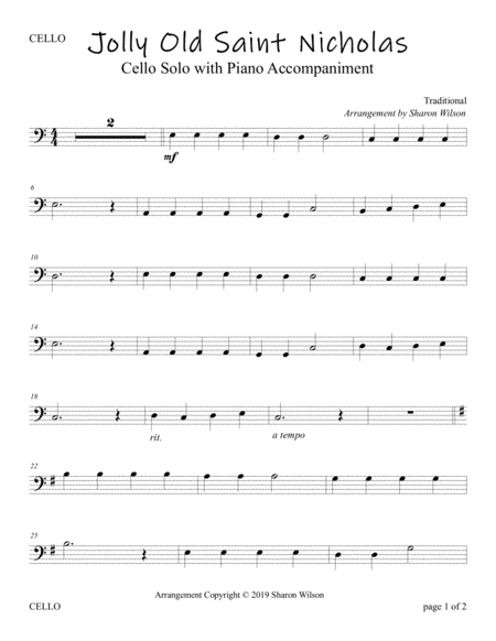 Jolly Old Saint Nicholas Easy Cello Solo With Piano Accompaniment Page 2