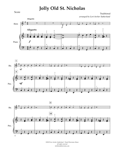 Jolly Old St Nicholas For Easy Horn Piano Page 2