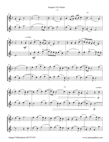 Josquin Five Duets For Alto And Bass Flutes Page 2