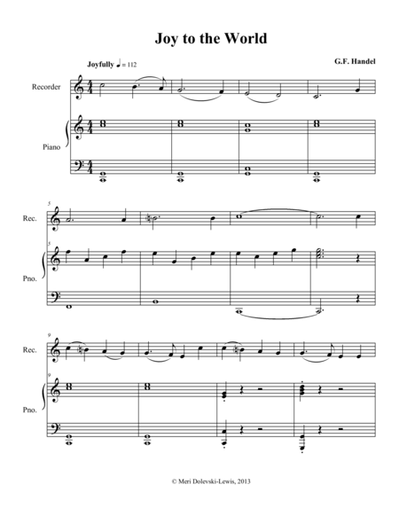 Joy To The World Recorder Piano Page 2