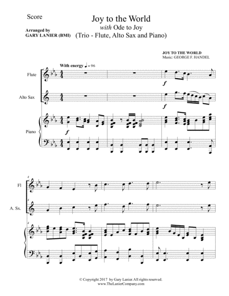 Joy To The World With Ode To Joy Trio Flute Alto Sax With Piano Score Part Page 2