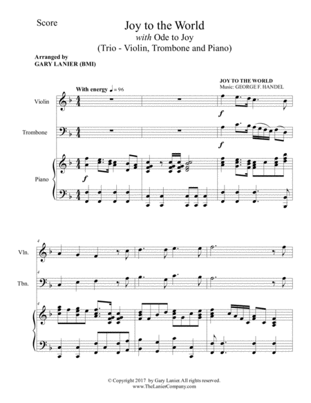 Joy To The World With Ode To Joy Trio Violin Trombone With Piano Score Parts Page 2