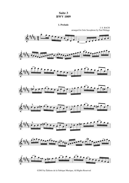 Js Bach Cello Suite No 3 Bwv 1009 Arranged For Solo Saxophone By Paul Wehage Page 2