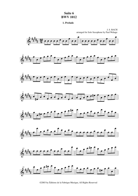 Js Bach Cello Suite No 6 Bwv 1012 Arranged For Solo Saxophone By Paul Wehage Page 2