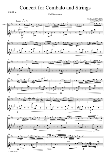 Js Bach Concerto For Cembalo And Strings 2nd Mvt Bwv1056 For String Quartet Cb211 Page 2