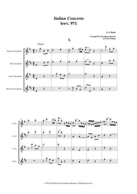 Js Bach Italian Concerto Bwv 971 Arranged For Satb Saxophone Quartet Page 2