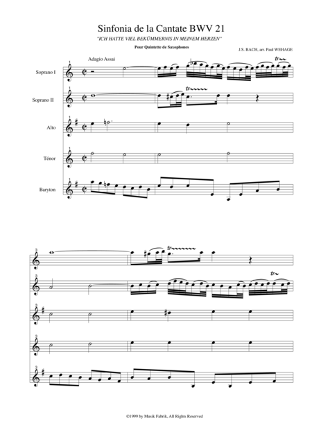 Js Bach Sinfonia To The Canata No 21 Arranged For Ssatb Saxophone Quintet By Paul Wehage Page 2