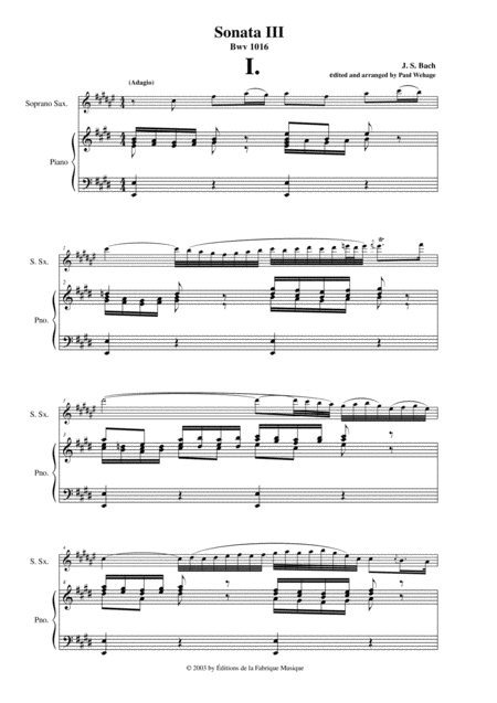 Js Bach Sonata No 3 In E Major Bwv 1016 Arranged For Soprano Saxophone And Keyboard By Paul Wehage Page 2