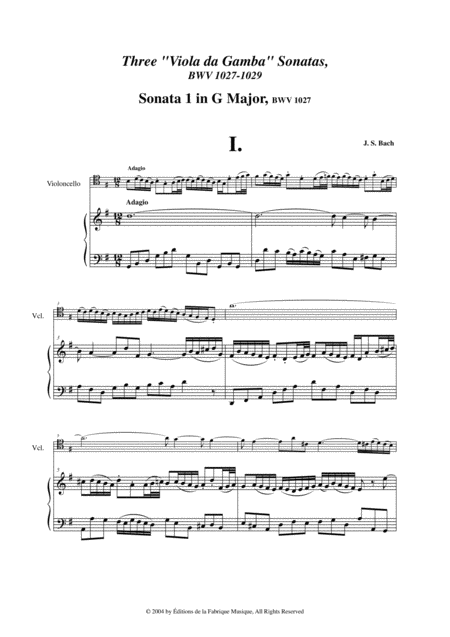 Js Bach Three Viola Da Gamba Sonatas Bwv 1027 1029 Arranged For Violoncello And Piano Page 2