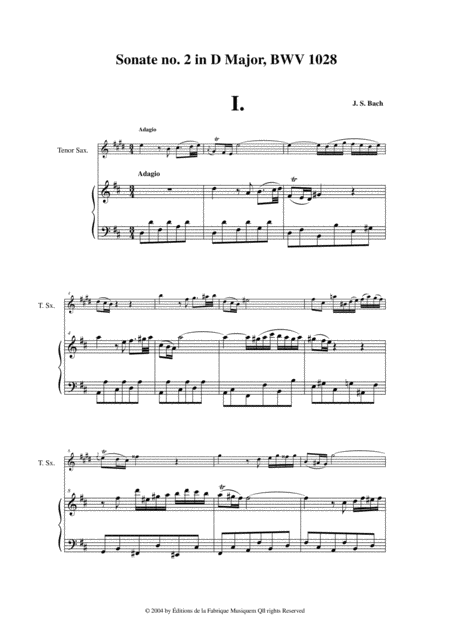 Js Bach Viola Da Gamba Sonata No 2 In D Major Bwv 1028 Arranged For Tenor Saxophone And Piano Page 2