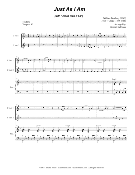 Just As I Am With Jesus Paid It All Duet For C Instruments Page 2