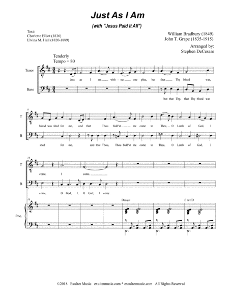 Just As I Am With Jesus Paid It All Duet For Tenor Bass Solo Page 2