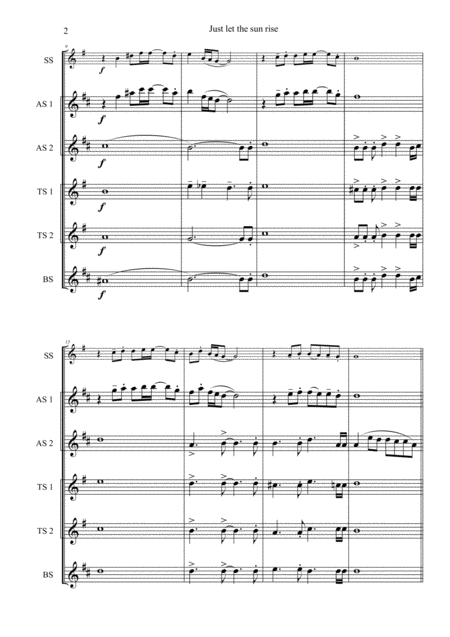 Just Let The Sun Rise Saxophone Quintet Page 2