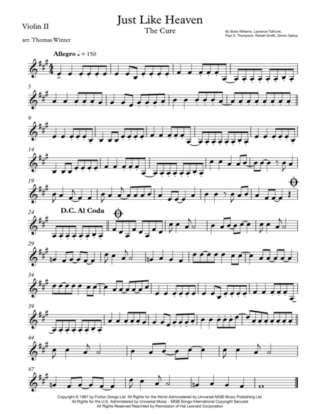 Just Like Heaven String Quartet Trio Duo Or Solo Violin Page 2