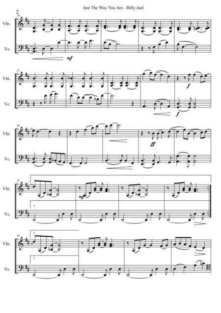 Just The Way You Are Billy Joel Arranged For String Duet Page 2