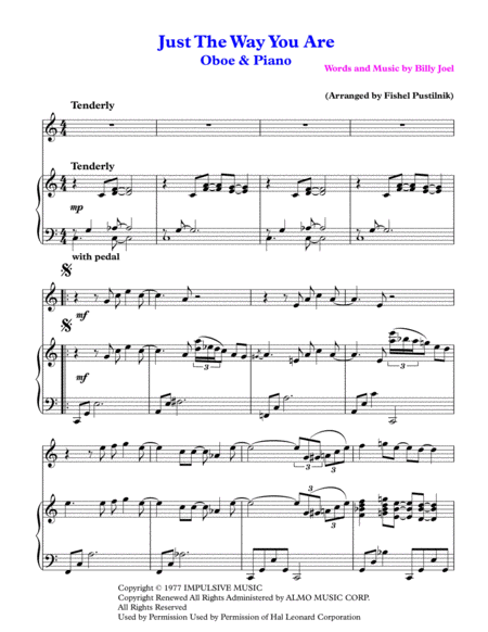 Just The Way You Are For Oboe And Piano Jazz Pop Version Page 2