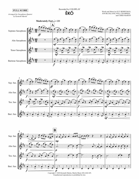 K Eko By Coldplay For Saxophone Quartet From Everyday Life Page 2