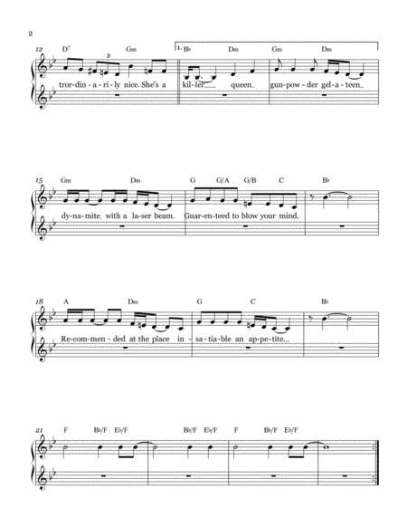 Killer Queen Leadsheet Melody Notated Page 2