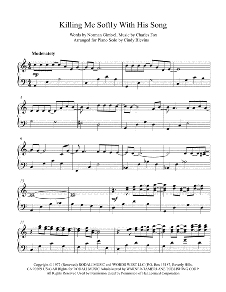 Killing Me Softly With His Song Arranged For Piano Solo Page 2