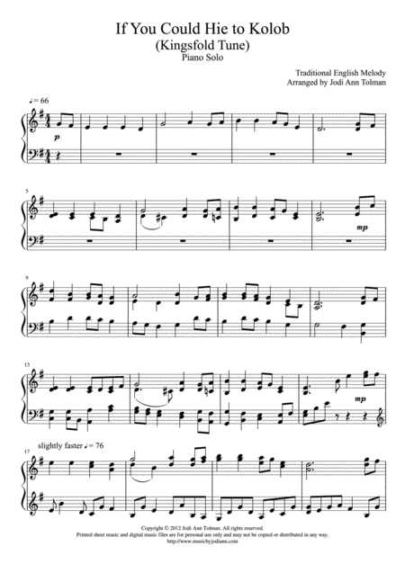 Kingsfold Tune If You Could Hie To Kolob Piano Solo Page 2