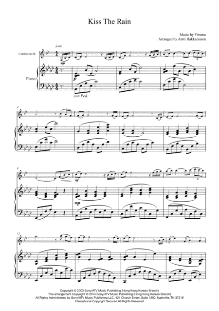 Kiss The Rain Clarinet Piano Page 2