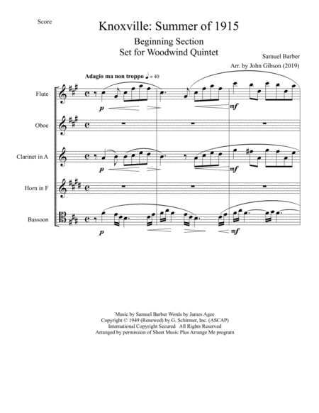 Knoxville Summer Of 1915 Beginning Portion Set For Woodwind Quintet Page 2