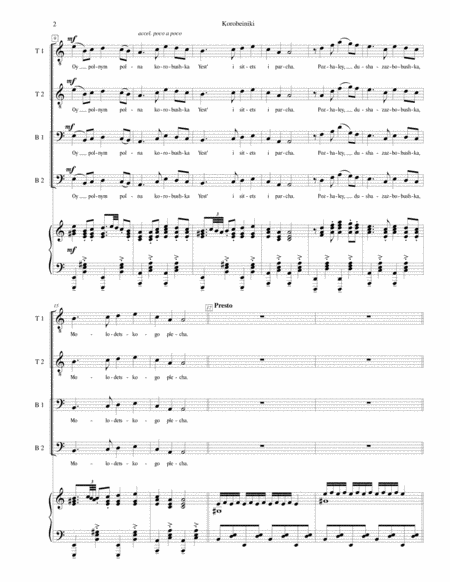 Korobeiniki Korobushka For Ttbb Choir With Piano Accompaniment Page 2